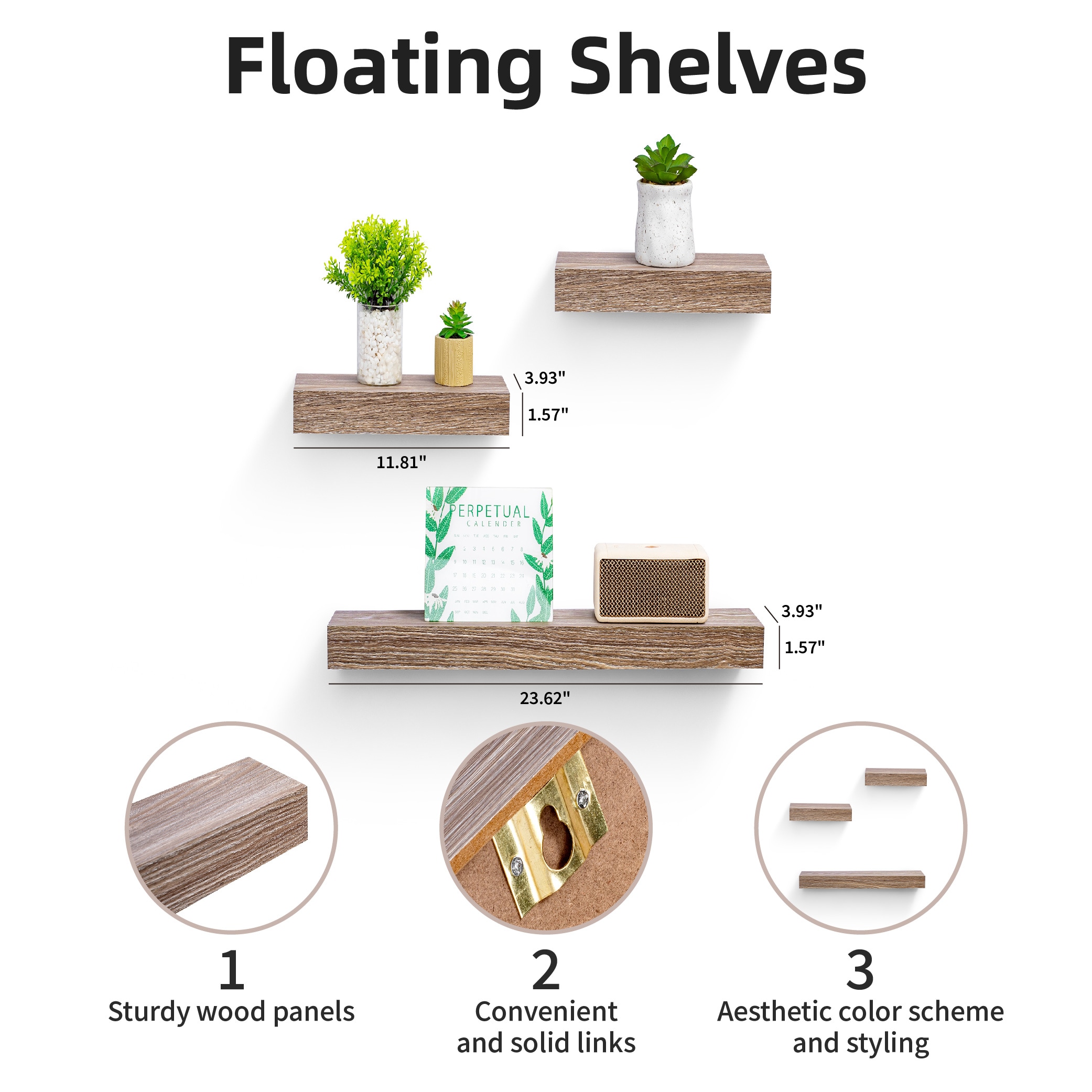 Floating Shelves 23.6" Wall Mounted Wood Shelves For Bathroom, Bedroom, Living Room, Kitchen, Hanging Shelf For Books/Storage/Decor With Invisible Brackets, Maple Light Gray_maomaolike.com